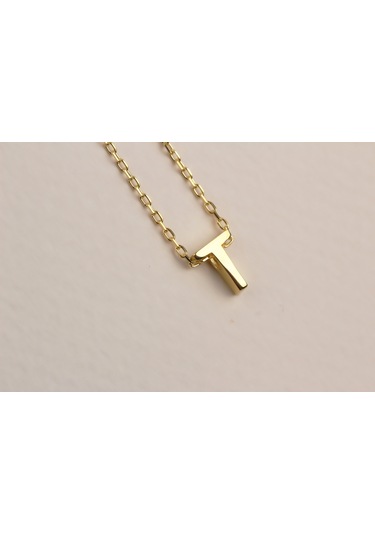 Glorria Gümüş 3 Boyutlu Minimalist T Harfi Kolye Sarı