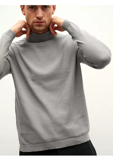 Modify İnce Temel Pamuklu Balıkçı Yaka Kazak 181382949 Gri