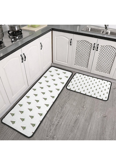 Noel Desenli 2'li Mutfak Matı, Anti-yorgunluk, Yastıklı Ve Kaymaz, Mutfak Ve Ofis İçin Noel Ağacı Daire