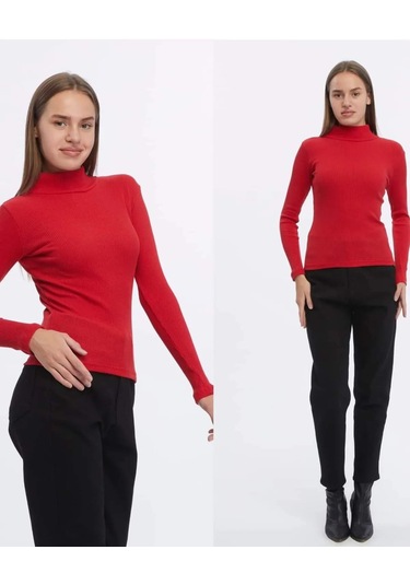 Unisex Yarı Balıkçı Yaka Body Kırmızı