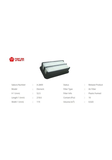 SAKURA A2849 Hava Filtresi Picanto 1.1 CRDI 05-