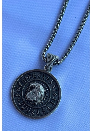 Kartal Viking El İşçiliği Paslanmaz Çelik Zincir Erkek Kolye Gümüş