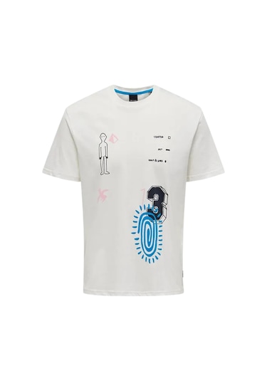 Only Bisiklet Yaka Baskılı Erkek T-shirt 22025304 Beyaz