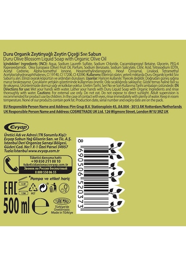 Duru Organik Zeytinyağlı Zeytin Çiçeği Sıvı Sabun 2 x 1500 ML + 500 ML