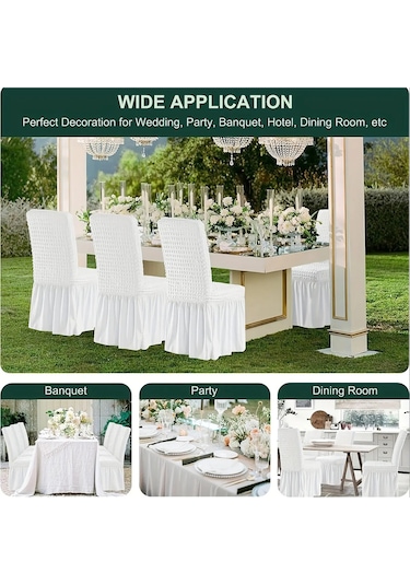 StarMall Brürümcük Etekli Sandalye Kılıfı, Lastikli,esnekli Sandalye Örtüsü 1 Adet Beyaz