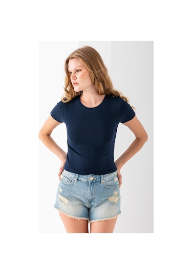 Giysa Kadın Bisiklet Yaka Pamuklu Basic Body Lacivert - 25873 Lacivert