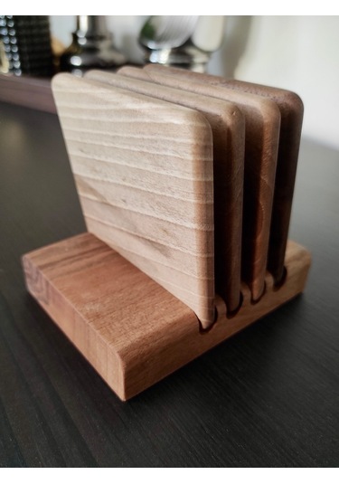 Gerçek Ceviz Ağacından El Yapımı Bardak Altlığı 4lü- Hand Made Walnut Coaster Ceviz 4'lü