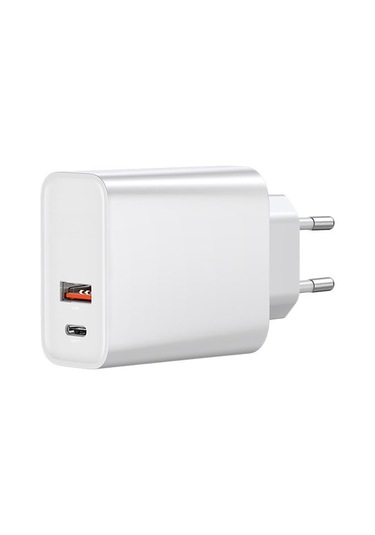 Hombey Baseus Hızlı Şarj Cihazı, Type-c + Usb, 30w Pps, Çoklu Hızlı Şarj Desteği, Evrensel Voltaj 100-240v , Beyaz, Avrupa Standartı