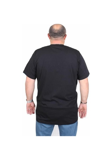 Starbattal Erkek Büyük Beden Sıfır Yaka Tişört Lets Go 25161 Sıyah Siyah