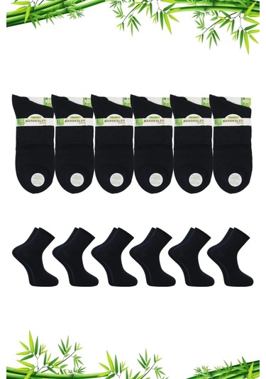 Bambu Kadın Yarım Konç Düz Siyah Çorap Dikişsiz 6'lı Paket. Siyah