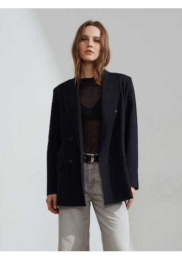 Dilvin 60784 Kruvaze Blazer Ceket-siyah Siyah