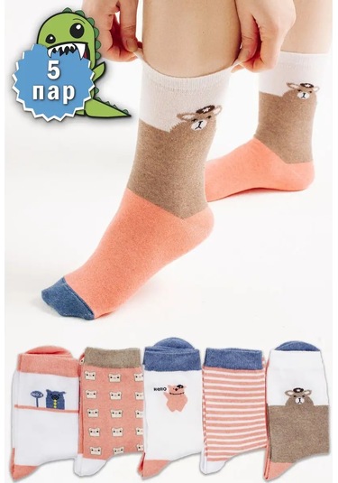 Bellavıa Kız Çocukları İçin Pamuklu Yüksek Baskılı Çorap 5 Çift 164130106 Beyaz