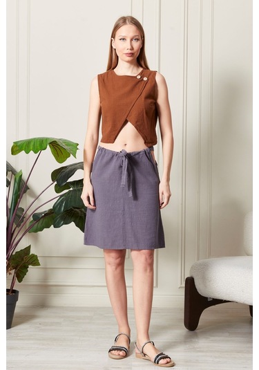 Şık Farklı Tarz Asi Keten Bluz - Modern Ve Cesur Tasarım Kiremit