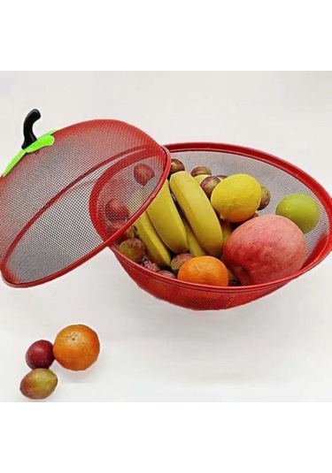 Pazly Kırmızı Metal Meyve Sepeti Sebze Havzası Taşınabilir Çok Fonksiyonlu 28x24cm Mutfak Yemek Örtüsü Kırmızı