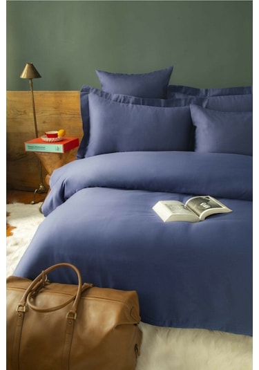 Issimo Simply Lacivert Saten Fitted Set 120x200/50x70(1)