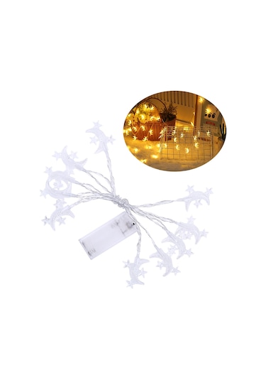 Geeksen Ay Yıldız Desenli 10 Led Dekoratif Işık Zinciri, 1.5m Uzunluk, 2xaa Pil İle Çalışır, Sıcak Beyaz Sabit Aydınlatma, Mini Taşınabilir Noel Dekorasyonu Beyaz