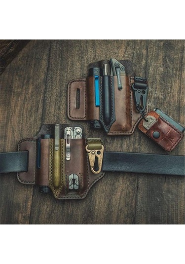 Aubyhe Deri Askeri Cep Çanta - Taç, Siyah Renkli, Kemer Uyumlu, Çakı Ve Araç Taşıma, Outdoor Etkinlikler İçin