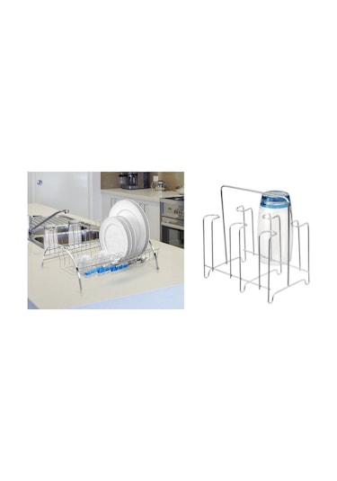 Tabak Ve Bardak Kurutmalık Bulaşıklık Birarada Set 2 Parça Gümüş