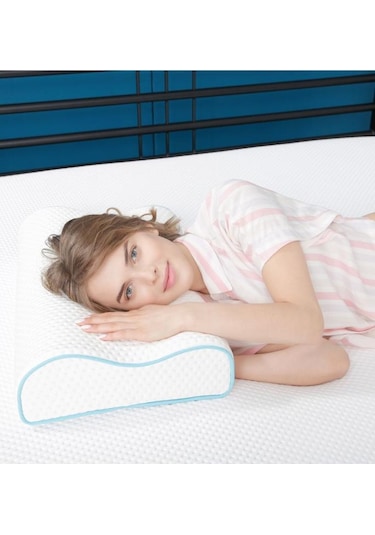 Viscofoam Çift Taraflı Yüksek Boyun Destekli Ortopedik Yastık Visco Yastık - 55x35x12-11cm