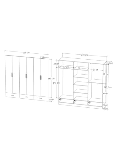 İnci 6 Kapak 3 Çekmeceli Gardırop %100 Mdf