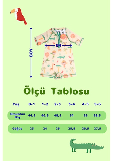 Soleda UV Korumalı UPF 50+ Bebek Çocuk Mayosu Safari Jungle Sarı