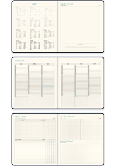 2026 Dikey Haftalık Ajanda 12 Aylık Kir Ve Suya Dayanıklı Premium Keten Kapaklı 18x20 Cm - Füme Füme