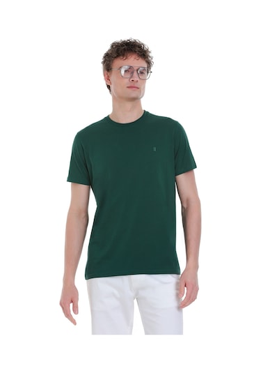 Yeşil Regular Fit 100% Pamuk Bisiklet Yaka Tişört 1996543 Yeşil-02