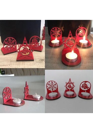 1 Fark - Yılbaşı Temalı Mumluklar - 3'lü Set - Kırmızı