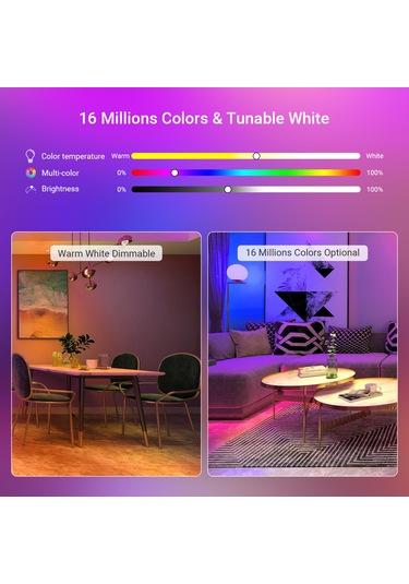 Xiyyadms E26 Wifi Akıllı Ampul 9w - Rgb Ve 2700k-6500k Işık, App Ve Ses Kontrolü, Zamanlayıcı, 120v Amerikan Standartı