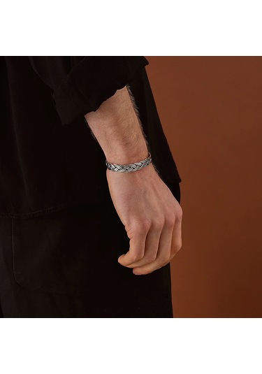925 Ayar Gümüş Örgü Model Unısex Kelepçe Bileklik Gümüş