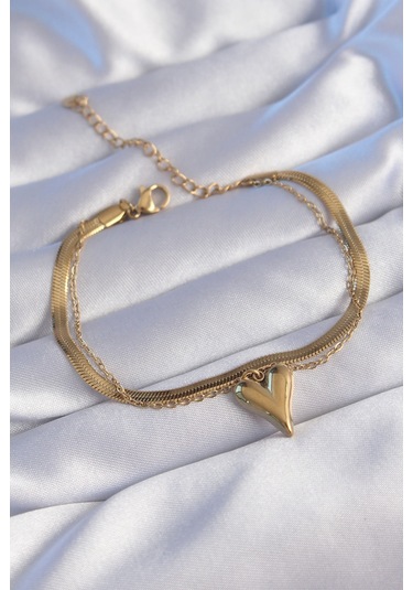 316l Çelik Gold Renk İtalyan Zincirli Kalp Model Bileklik - Tj-bb6099 Diğer