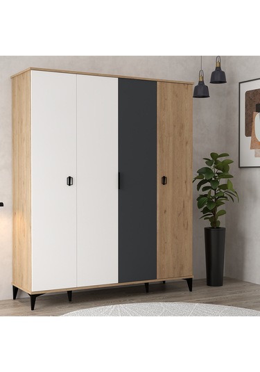 6402 Neva 4 Kapılı 200 Cm Gizli Çekmeceli Gardırop , Elbise Dolabı , Genç Odası Antrasit - Beyaz 6402 Neva 4 Kapılı 200 Cm Gizli Çekmeceli Gardırop , Elbise Dolabı , Genç Odası Antrasit - Beyaz