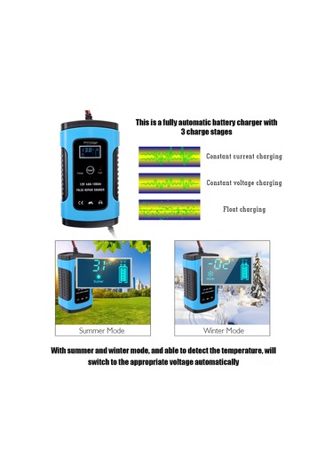 Symbee 12v 6a Akıllı Akü Şarj Cihazı, Otomobil Motosiklet Lityum Akü Tamiri, Aşırı Şarj Ve Kısa Devre Korumalı, Mavi, Amerikan Standartı