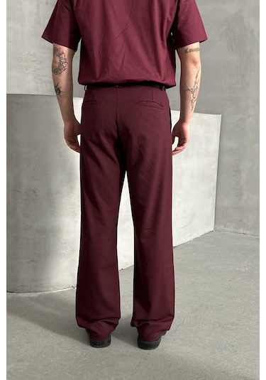 Erkek Pileli Baggy Kalıp Kumaş Pantolon Bordo