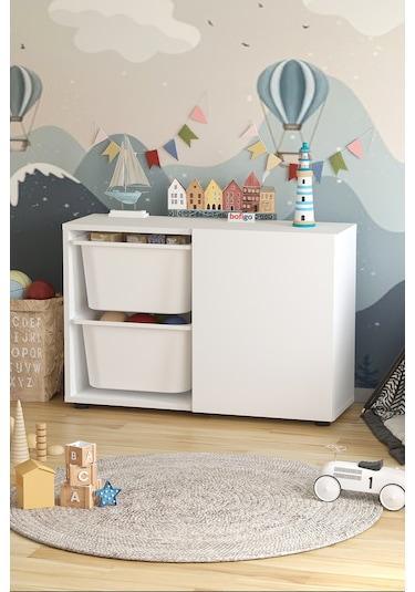 Bofigo Sepetli Dolap Çok Amaçlı Dolap Oyuncak Dolabı Sıla Beyaz