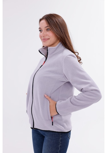 Monox Kadın Slim Fit Tam Fermuarlı Polar Ceket Gri