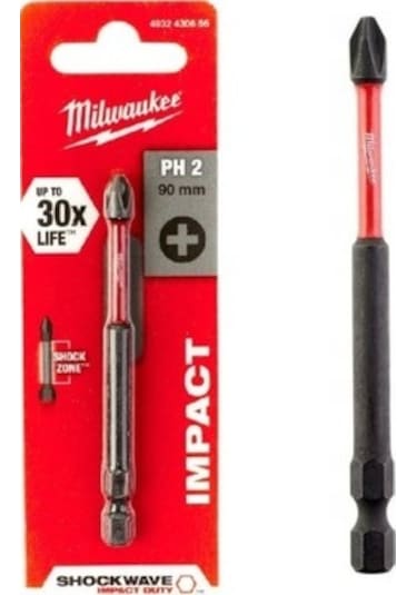 2 Adet Milwaukee Bits Uç Ph2 90 MM Shockwave Made İn Germany