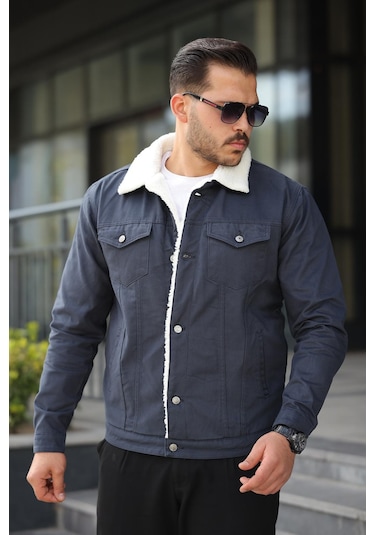 Erkek İçi Kürklü Kot Mont Bej