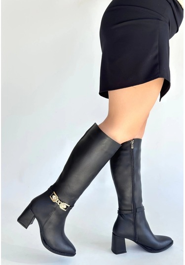 Biçomi Mooni Siyah Cilt Topuklu Çizme Çok Renkli