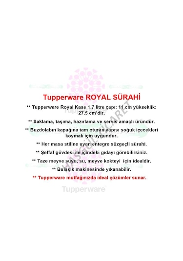 Tupperware Royal Sürahi 1.7 Litre Royal Serisi Karaf Hsgl