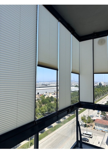 Blind-x Krem Plise Katlanır Cam Balkon Perdesi, Ofis Perdesi, Mutfak Perdesi, Salon Perdesi