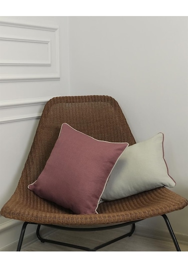 2'li Kombin Keten Görünümlü Kırlent Kılıfı Biyeli Gül Kurusu Ve Gri Renginde -2411 - Gül Kurusu