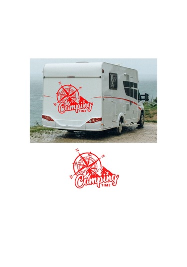 30X25 cm-Camping Time Dağ Manzarası Pusula Karavan Sticker.