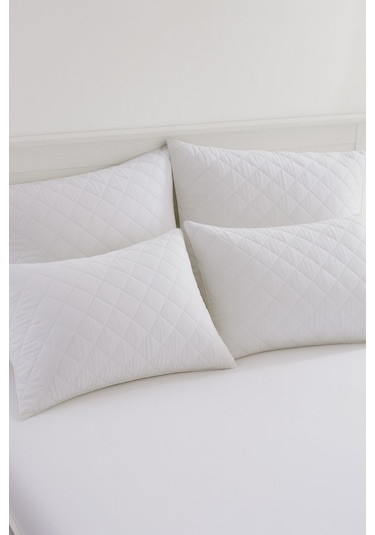 Yastık Alezi Seti Pamuklu 4 Lü Kapitone Yastık Koruyucu Beyaz Beyaz