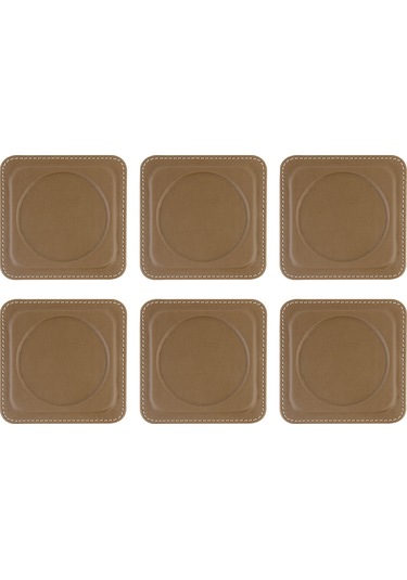 Bardak Altlığı,6 Lı Set,masaüstü Yuvarlak Cup Coaster,vegan Suni Deri,11x11 Cm.,vizon Vizon