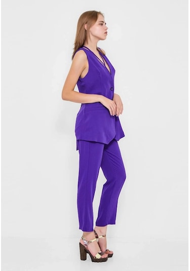 Modatalika Kadın Kolsuz Düğmeli İkili Takım Mor