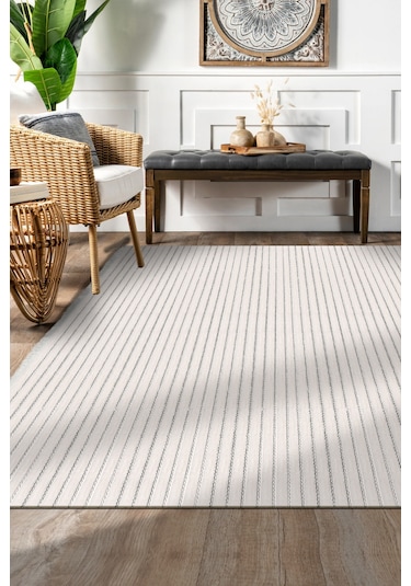 Lidya Beyaz Pamuk Dokuma Yumuşak Halı Kaymaz Tabanlı, Yıkanabilen Modern Tasarımlı Kilim Beyaz