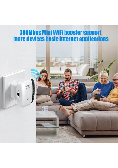 Kablosuz Wifi Tekrarlayıcı 300 Mbps Wifi Genişletici Amplifikatör Güçlendirici White 4 Status Light Bize Fiş