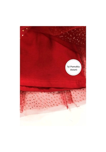 Kız Çocuk Tül Yaldızlı Içi Astarlı Etek Kırmızı