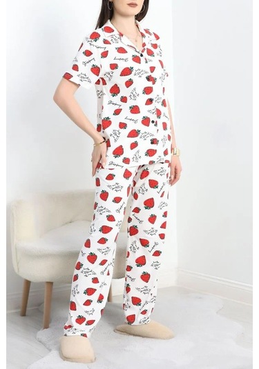 Seka Milan Kumaş Düğmeli Pijama Takımı Çilekbeyaz - 750.1287. Çok Renkli